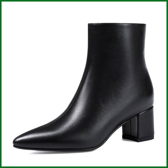 Pointed Toe Ankle Boots with Chunky Block Heel, Polyurethane Leather